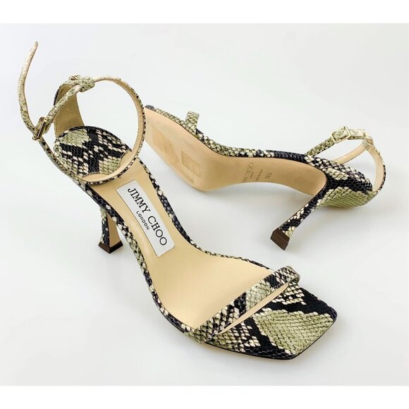 NIB Jimmy Choo Black and Taupe Snake Marin 90 Heeled Sandals Size 36.5 - Picture 5 of 10